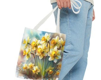 Daffodil Floral Print Tote Bag: Reusable Canvas Grocery Bag