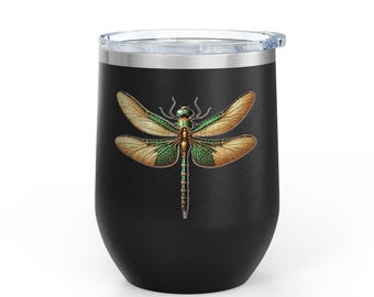 Dragonfly 12 oz Wine Tumbler – Insulated Stainless Steel Cup with Lid