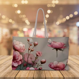 Floral Weekender Bag - Travel Tote, Large Overnight Bag, Duffle with Shoulder Strap