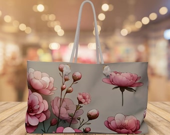 Floral Weekender Bag - Travel Tote, Large Overnight Bag, Duffle with Shoulder Strap