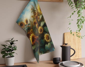 Sunflower Tea Towel - Kitchen Decor, Floral Cotton Towel, Gift for Gardeners