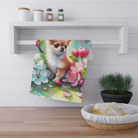 Chihuahua Tea Towel Kitchen Decor, Puppy Cotton Towel, Gift for