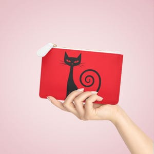 Cat Lover Mini Clutch Bag, Cute Red Cat Purse, Cat Gifts for Her, Stylish Coin Pouch, Cat-themed Travel Wallet