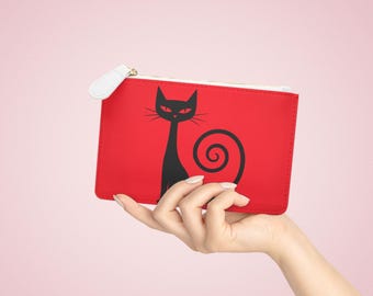 Cat Lover Mini Clutch Bag, Cute Red Cat Purse, Cat Gifts for Her, Stylish Coin Pouch, Cat-themed Travel Wallet