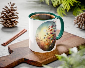 Watercolor Wildflowers Mug - White Ceramic Mug with Colored Interior & Handle