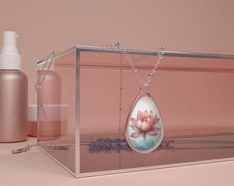 Lotus Flower Oval Necklace – Elegant Spiritual Jewelry, Symbol of Renewal & Strength