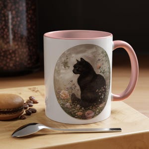 Black Cat Floral Mug: Watercolor Coffee Cup, Cat Lover Gift