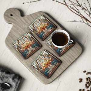 Stained Glass Style Flower Coasters: Art Deco Drink Coasters