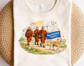 Walk for Peace PNG, Monks and Dog Art, Spiritual Journey Design, Zen Meditation Shirt Graphic, Mindfulness Sublimation