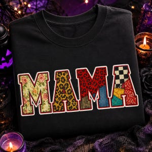 Mama PNG, Retro Western Luipaard Bloemenletters, Geruite Kers Sublimatie, Vintage Moeder T-shirt Ontwerp, Digitale Download