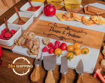 Engraved Charcuterie Board Set, Custom Wedding Gift, Anniversary Present with Personalization, Cheese and Wine Board, Christmas gifts