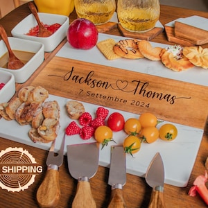 Marble Wood Charcuterie Board Personalized,  Cutting Board, Wedding Gift for Couple, Anniversary Gift, Housewarming Gift, Engagement Gift