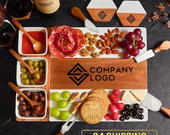 Personalized Charcuterie Board For Clients,  Custom Company Logo, Corporate Gift Set, Wedding Gift, Housewarming Gift, Christmas Gift
