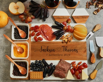 Personalized Charcuterie Board Gift Set(11 pcs) with Marble Wood, Custom Meat and Cheese Board Set, Luxury Charcuterie Board with Engraving