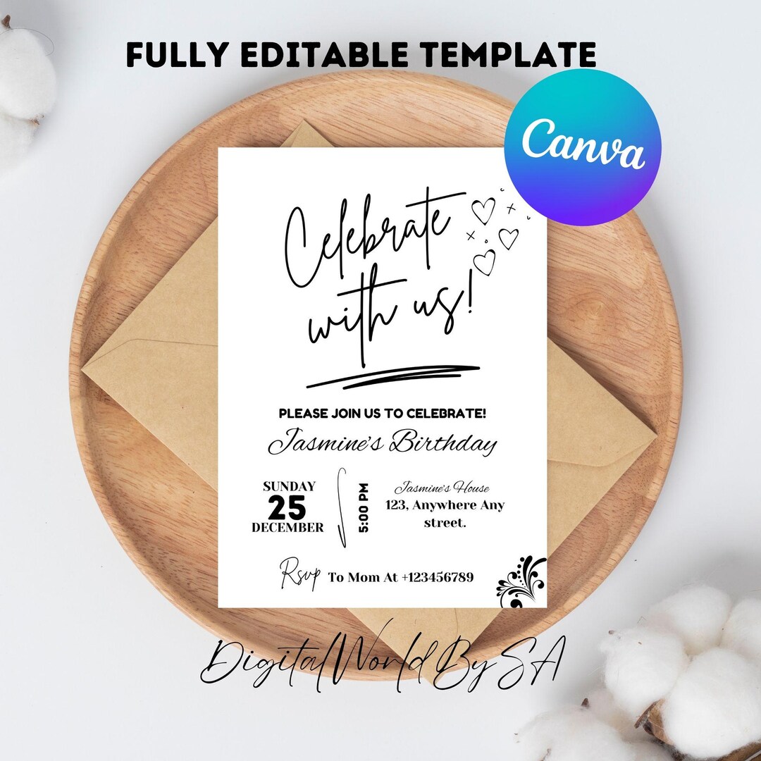 Simple Party Invite, Minimalist Birthday Invitation, Adult and Teen ...