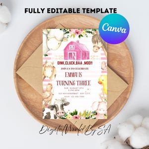 Editable Farm Birthday Invitation, Barnyard Birthday Invite, Farm Animals First Birthday Party, Boy Red Barnyard Animals Invitation