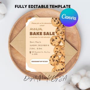 Invito alla vendita di dolci, biscotti di Natale ed evento di beneficenza invernale, modello modificabile per le feste, raccolta fondi festiva, download digitale