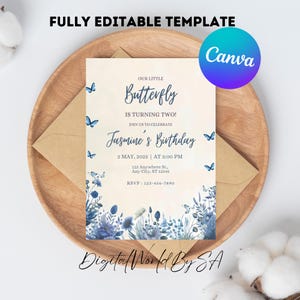 Editable butterfly birthday photo invitation template-purple butterfly birthday invite digital-birthday invite printable-instant download