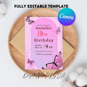 Pink Butterfly Birthday Invitation, Girl Butterfly Invitation Purple Butterfly Birthday Invite Butterfly Garden Girl Butterfly template