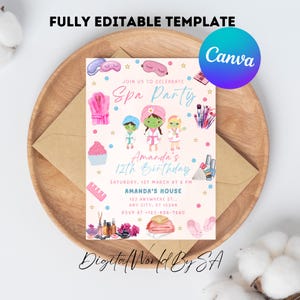 EDITABLE Spa Party Invitation, Pamper Party Invite Template, Tween Manicure & Pedicures Birthday, 5x7 Canva