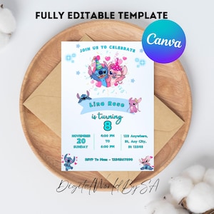 Stitch Editable Birthday Invitation Template, Printable Birthday Invitations, Digital Kids Party Invite, Digital Bday Card Invite, Stitch