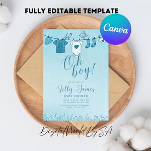 Editable Boy Baby Shower Invitation, Oh Boy Baby Shower Invite, Minimalist Baby Shower Invitation, Editable Instant Download
