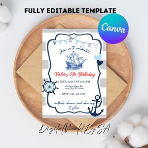 Pirate Birthday Invitation, Pirate Birthday Party Invitation, Pirate Invitation Kid Birthday, Ahoy Pirates Birthday Invitation Editable
