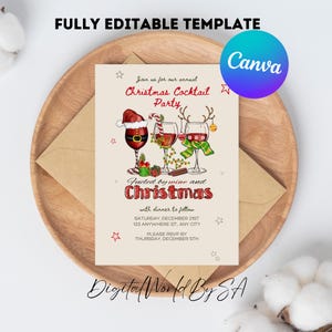 Christmas Cocktail Party Invitation, Office Christmas Party, Company Holiday Party Invite, Cheers to the Season | EDITABLE TEMPLATE