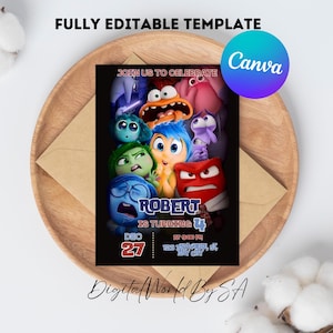 Editable Inside Out 2 Birthday Invitation Template, Printable Birthday Party Invitation, Digital Kids Party Invite, Boys & Girls Bday Card