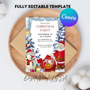Santa Christmas Birthday Invitation Elf Christmas Party Invitation Elf Birthday Invitation Elf Kid Winter Holiday Invite Santa Claus Invite