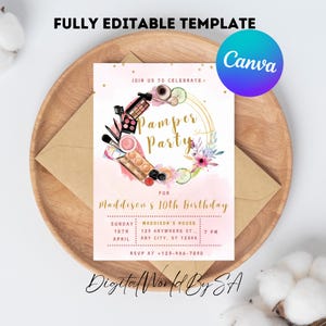 Spa Party Birthday Invitation Template Printable, Spa Party Birthday Invitation, Editable spa party invitation