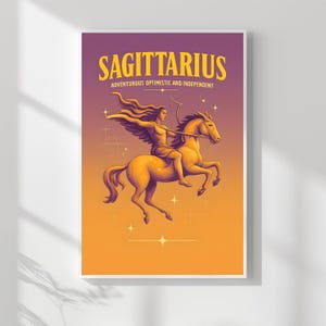 Schütze Sternzeichen Sternzeichen Poster - Abenteuerliches Lila und Gelb Design - Perfektes Geschenk für Astrologie-Liebhaber