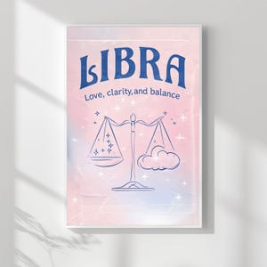 Libra Star Sign Poster | Sweet & Balanced Zodiac Art in Pink + Blue | Perfect Gift for Astrology Lovers