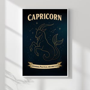 Poster Capricorno / Segno zodiacale Ambizione radicata / Tavolozza di colori nero, marrone e grigio