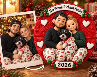 Personalized Couple Christmas Ornament with Dog, Custom Name & Photo Couple Ornament, 3D Relief Dog Parents Ornament, Family Ornament 2026
