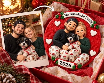 Custom Couple Photo Christmas Ornament, Dog Mom Dog Dad Ornament, 3D Look Acrylic Family Ornament, Christmas Gift for Couple