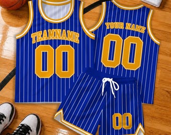 Custom Name and Number Basketball Jersey Set, Personalized Pinstripe Team Uniform, Gift for Basketball Player Fan