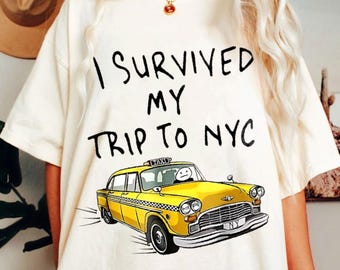 I Survived NYC Comfort Colors T-Shirt, Retro Yellow Taxi Graphic Tee