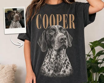 German Shorthaired Pointer Comfort Colors Shirt, Personalized GSP Dog Picture Tee, Custom Name Pet Portrait Shirt, Dog Mom Gift