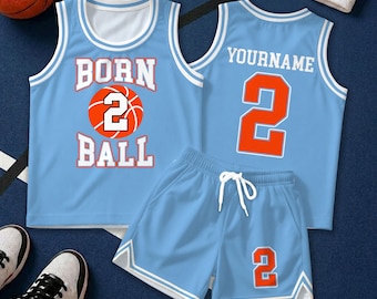 Born Two Ball Birthday Jersey Set, Personalized 2nd Birthday Basketball Outfit, Custom Kids Basketball Jersey & Shorts