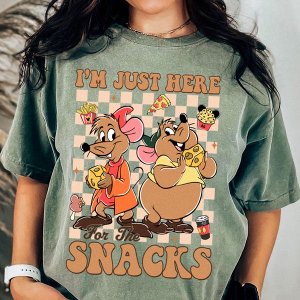 Jaq Gus Here For The Snacks Comfort Color Shirt, Cinderella Friends Shirt, Disney Snack Shirt,  Disneyland Trip Shirt 2026
