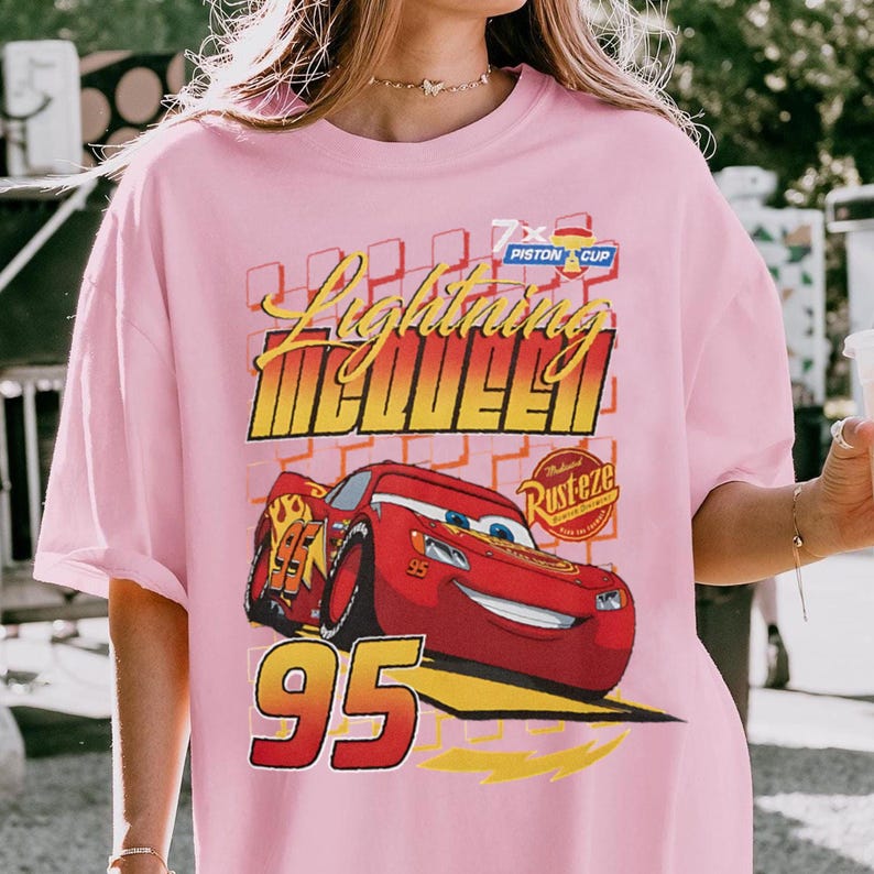 Lightning McQueen 95 Comfort T-Shirt,Trending Unisex Tee, Disneyland Vacation Trip Gift 2025 image 6