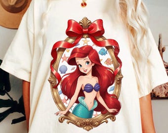 Ariel Little Mermaid Coquette Mirror Bow Comfort Color Shirt, Disney Princess Shirt, Disneyland Trip Shirt 2026