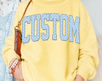 Personalized UNC Polka Dot Mock Neck Sweatshirt, Custom Text - Name Sweatshirt, Women’s Cozy Pullover, Personalized Gift for Her