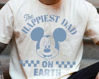 Camiseta de Mickey Mouse "El papá más feliz del mundo" en colores cómodos, camiseta de Disney para papás primerizos, camiseta para el viaje a Disneyland 2026