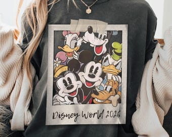 Polaroid Mickey Minnie Pluto Goofy Classic Disney World 2026 Comfort Color Shirt, Mickey And Friends Tee, Disneyland Trip Shirt 2026