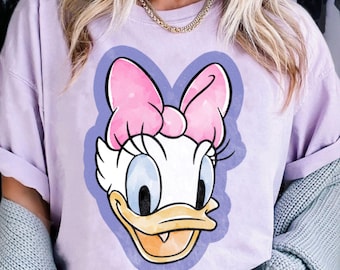 Daisy Duck Watercolor Big Face Shirt, Disneyland Trip Apparel, Comfort Colors Tee