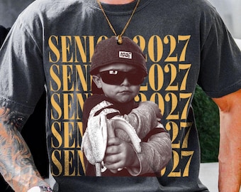 Custom Vintage Senior Comfort Color Shirt, Personalized Photo Graduation Tee, Class of 2027 Shirt, Retro Senior Gift For Boy Girl
