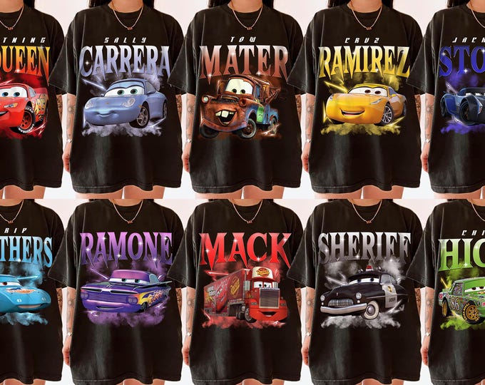 Featured listing image: Custom All Character Cars Movies Pixars Comfort Color T-Shirt, Valentine Gift, Trending Unisex Tee, Disneyland Vacation Trip Gift 2025