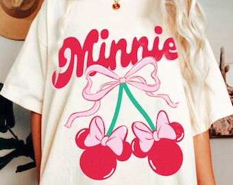 Minnie Cherry Bow Shirt, Light Pink Coquette Style, Disneyland Trip Apparel